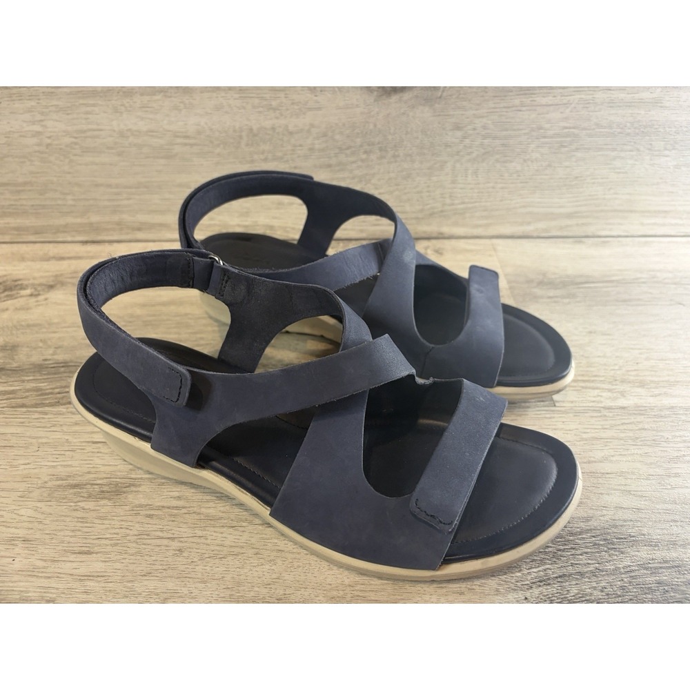 ECCO Felicia Marine Blue Leather Women's Wedge Sandals Shoes Size 8.5 EU 39